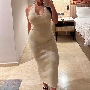 Elegant Cream Knit Halter Dress